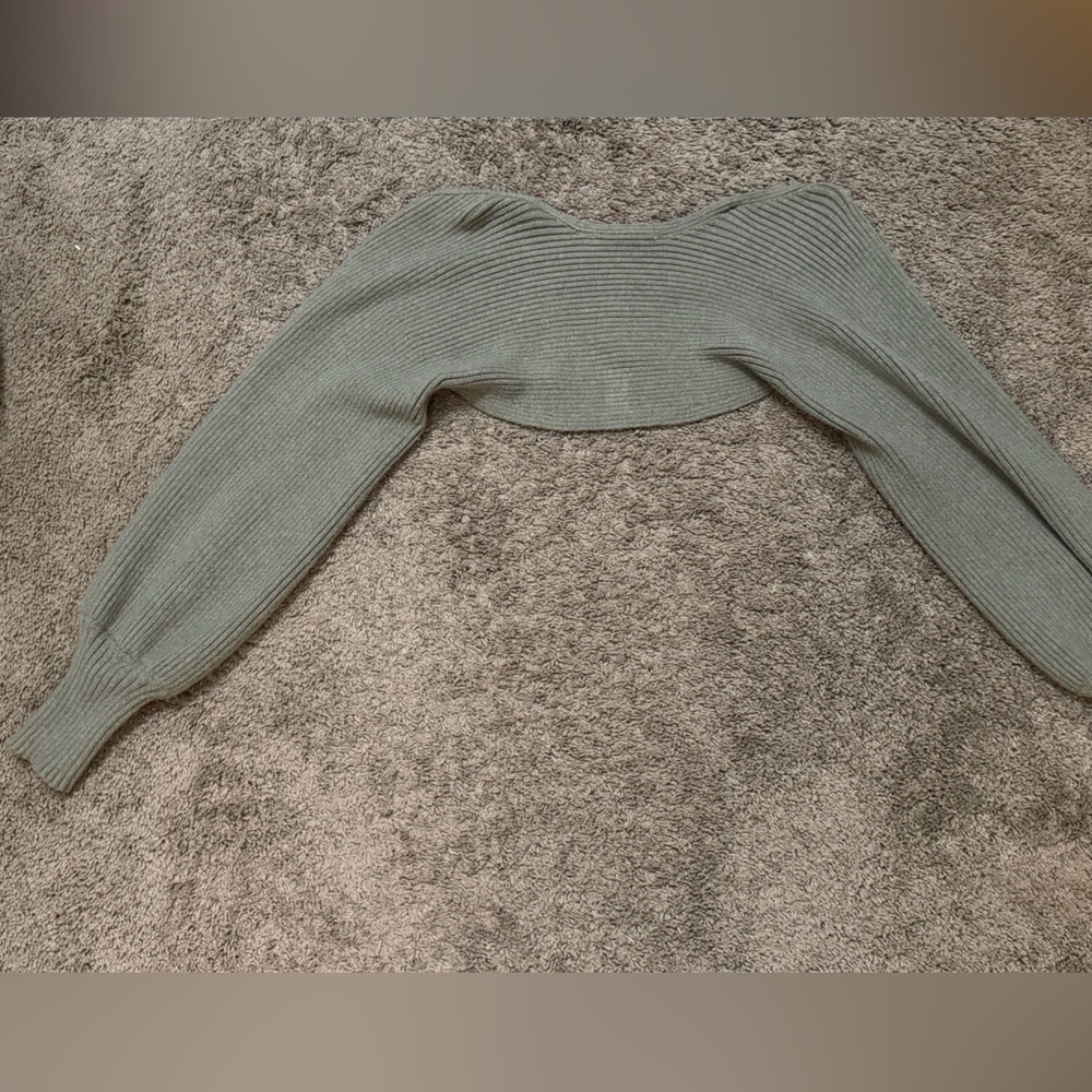 ZARA Sage Green Ribbed Knit Bolero / Arm Warmers - Picture 3 of 6